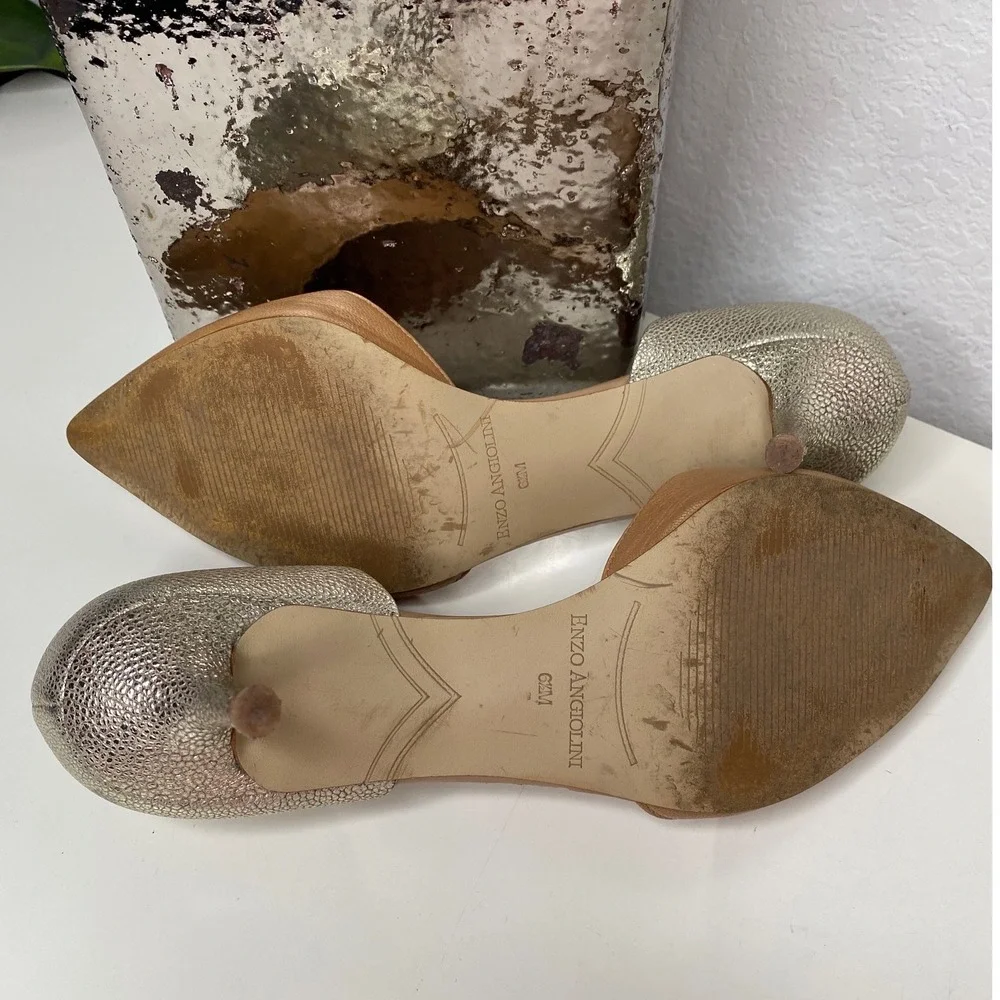 Enzo Angiolini Gabrino d'Orsay Pumps Tan Gold Leather Metallic Kitten Heel 6.5M